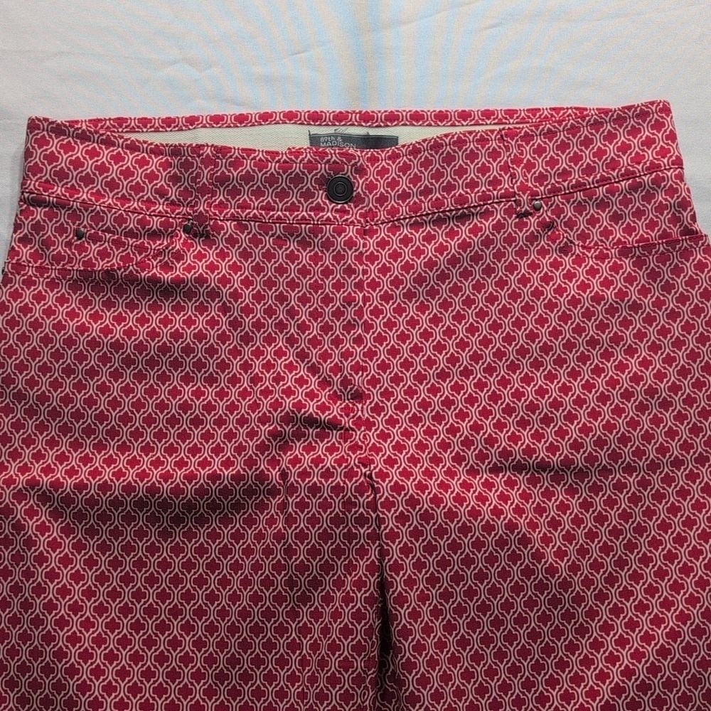 89th & Madison preppy print red white diamond straight leg pant jegging Size 14